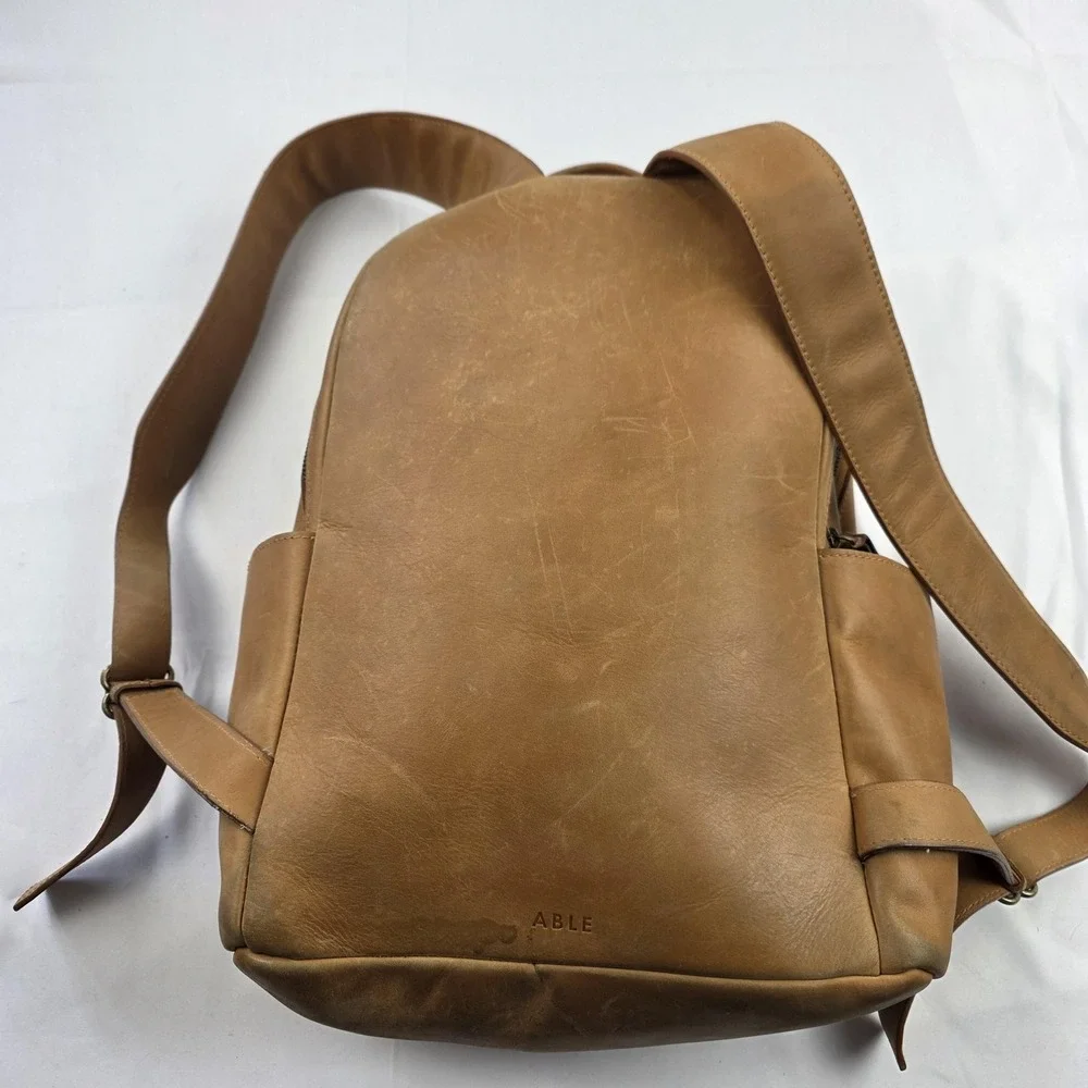 ABLE Backpack Brown 16 Inch Leather Women Laptop Bag Soft Case Travel Daypack